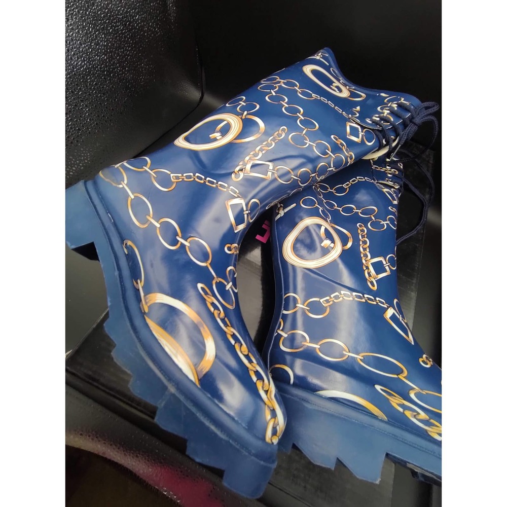 Sweet Beauty Navy Chain Rain Boots